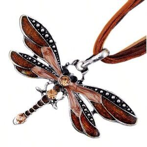 Fairycore Cottage Whimsygoth Goblin  Dragonfly Medallion Cord Necklace Choker